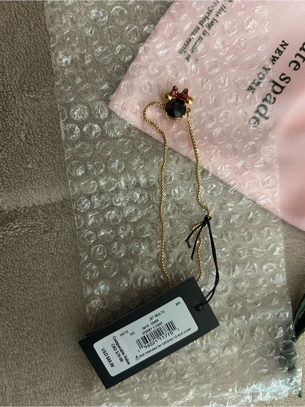 NWT Kate Spade gold-tone black and red Minnie Disney slider bracelet